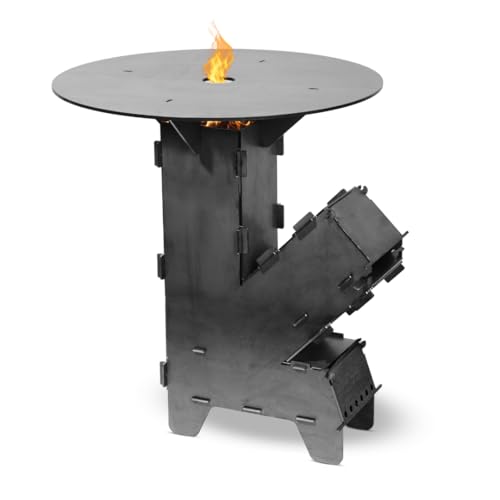 Czaja Raketenofen mit extra starker 5 mm Grillplatte – robuster rocket stove aus 3 mm Stahl | Holzofen & Campingkocher | BBQ Rakete für Camping & Outdoor | Made in Germany