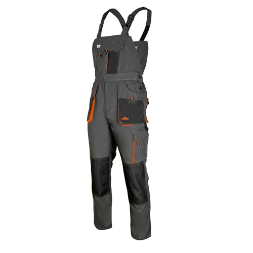 ART.MAS Arbeitsoverall Classic – robuste Latzhose aus 270 g/m² Canvas, 10 Taschen, Kniepolstertaschen, verstärkte Nähte, verstellbare Hosenträger – Graphit/Orange/Schwarz