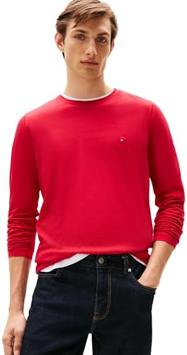 Tommy Hilfiger Herren Langarmshirt Stretch Slim Fit Baumwolle, Mehrfarbig (Medium Red), M