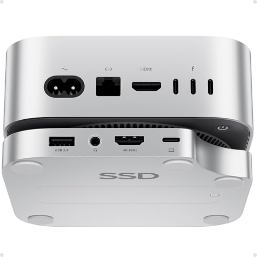 PULWTOP Mac mini M4 Dock mit 4TB SSD Enclosure (SSD Not Included),USB C Hub Zubehör für Mac mini 2024 M4 Pro mit HDMI 4K 60Hz, 3 x USB A 2.0, SD/TF, Audio/Mic