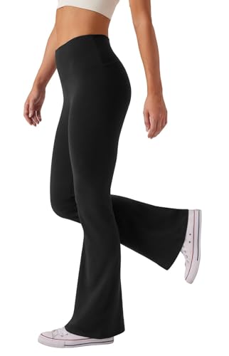 Glacspyg Damen Hose High Waist Schlaghose Bootcut Flared Yogahose Bauchtraining Elastische Freizeit Laufhose Schwarz XL