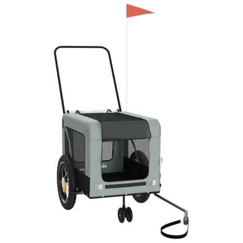 vidaXL Fahrradanhänger Hunde, Hundeanhänger mit Reflektoren Flagge, Hundetransporter Maximale Belastbarkeit 30 kg, Haustier Transportwagen, Grau Schwarz Oxford-Gewebe Eisen
