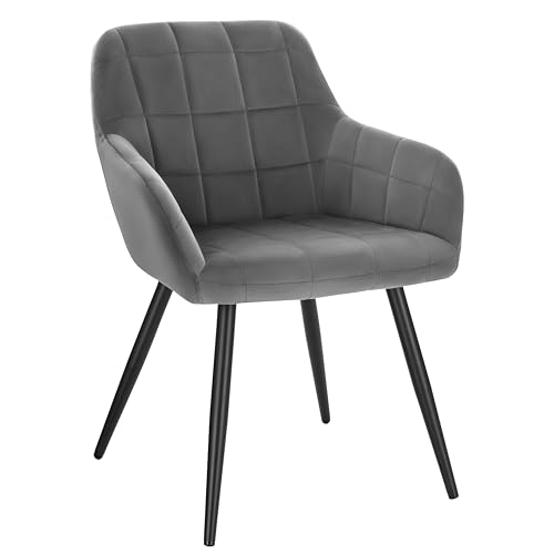 WOLTU Esszimmerstühle 1er Set, für Küche, Wohnzimmer, Schlafzimmer, Küchenstühle mit Armlehnen Metallbeinen, gepolsterte Sitzfäche aus Samt, bis 150 kg belastbar, Dunkelgrau
