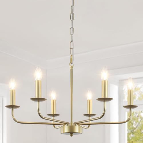 WTUOING Kronleuchter Gold 6 Flammig Vintage Kronleuchter Modern Pendelleuchte Industrial Landhausstil Deckenlampe Hängend Lampe für Wohnzimmer Schlafzimmer Küche Esszimmer Flur, Höhenverstellbar