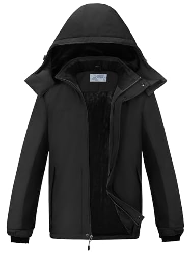 OutPro Herren Skijacke Winterjacke Warme FleecejackeWasserdicht Winddicht Funktions Baumwolljacke Winterjacke Outdoor WandernTibetisch schwarz,M