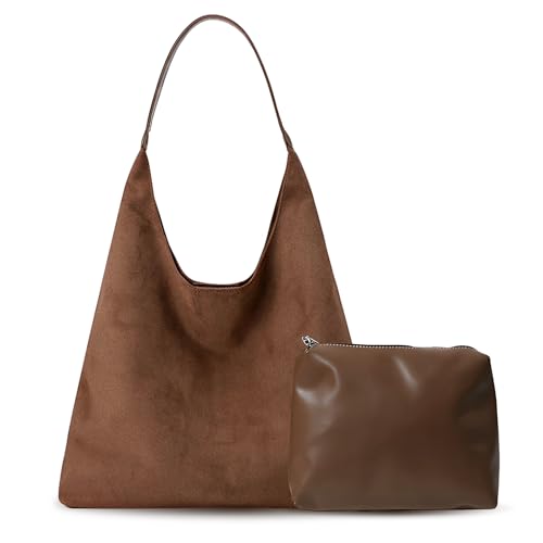 Electri-HQ Tote Bag mit kleiner Handtasche,Groß Handtasche für Damen Weiche Leder Shopper Tasche Damen Schultertasche Hobo Bag Shoulder Bag Uni Tasche Beuteltasche Tragetasche Umhängetasche (Kaffee)