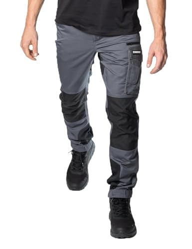 WorkRacer - Arbeitshose Herren Slim-Fit - Robuste Cargohose mit Stretch & CORDURA® | Auch als Outdoorhose ideal für Handwerk, Garten und alle Outdoor Aktivitäten (DE/NL, Alphanum., M, Regular, Grau)