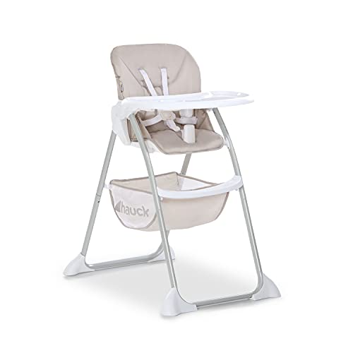 hauck Hochstuhl Sit N Fold für Kinder ab 6 Monate bis 15 kg, Klappbarer Reisehochstuhl mit Tisch, Einhändig Verstellbare Rückenlehne, Ultra Leicht, Großer Korb (Beige)