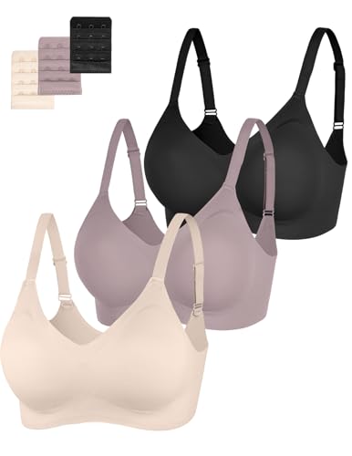 Eleplus 3er-Pack BH Ohne Buegel Push up Damen Nahtloser BHS Bralettle T Shirt BHS Klassische Gepolstert Bralette für hängebrust(Schwarz+Grau+Beige,L)