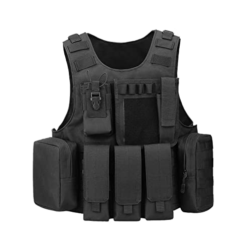 HUNTVP Taktische Weste Airsoft Weste Tactical Vest Militär Einstellbar für CS Spiele militärisch Fans Paintball Outdoor Wandern Bergsteigen Trekking, Schwarz