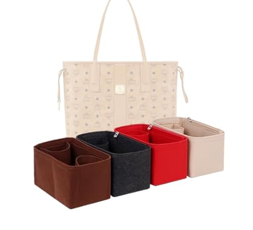 LinerLink Taschen-Organizer für MCM große Liz Einkaufstasche (46 x 33 x 20 cm (L x H x T), handgefertigter Tascheneinsatz, 2 mm Filztascheneinsatz, Damen-Handtaschenformer (Beige, Stil A)