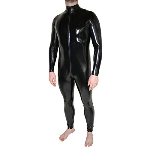 Rubberfashion PVC Lack Catsuit - Ganzkörperanzug - Overall Jumpsuit Herren Langarm - Lack Catsuit ouvert Lack Schwarz XXL