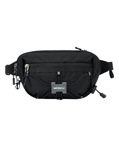 WATERFLY Bauchtasche Gürteltasche Herren Damen: Klein Anti-Diebstahl Hüfttasche mit RFID Schutz Stylisch Waist Fanny Pack Sport Bumbag Hip Bag für Hundetraining Wandern Reise Laufen Outdoor Schwarz