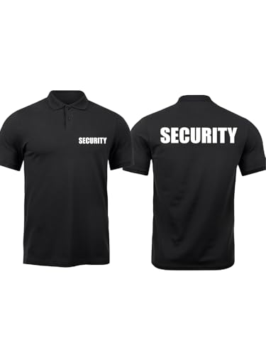 Security Poloshirt, Schwarz, 100% Baumwolle, Sicherheitsdienst Dienstkleidung, Polo T-Shirt mit Brust und Rücken Druck (DE/NL/SE/PL, Alphanumerisch, M, Regular, Regular)