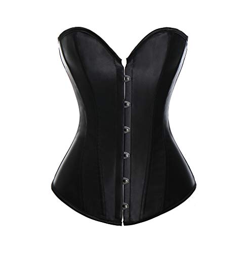 MISS MOLY Corsage|Vollbrust Vintage Kunstleder Korsage Leder-Optik Coolstil Korsett Reißverschluss/Vorderschliesse Corset(Mit G-String) Schwarz XXL