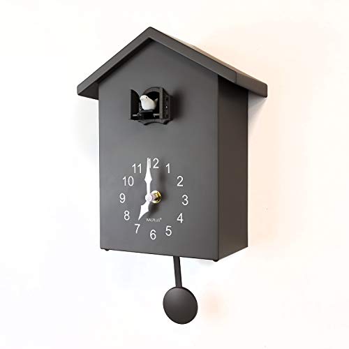 WALPLUS 20 x 25cm Grey Minimalist Cuckoo Kuckucksuhr mit Vogelstimme Pendeluhr Kuckucksuhr Moderne Geschenkideen Dekoration DIY Kinderzimmer Batteriebetrieben