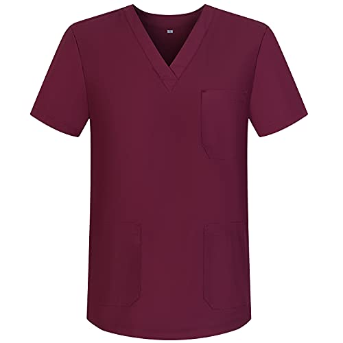 MISEMIYA - Medizinische Uniformen Unisex Top Krankenschwester Krankenhaus Berufskleidung BZ-6801 - X-Large, Granat 68