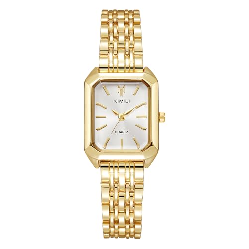 OFFCUP Damenuhr Rechteckige, Damen Analog Quarz Uhr mit Edelstahl Armband, Uhren Damen Klein Einfache Vintage Klassische Armbanduhr Lässig Quarzuhr Kleideruhr, 3 Zeiger - Weiß