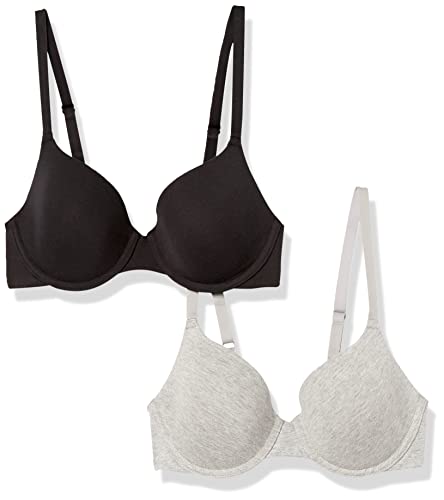 Amazon Essentials Damen Bequemer T-Shirt-BH Mit Bügel, 2er-Pack, Grau Meliert/Schwarz, 85B