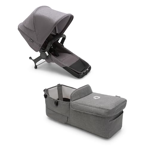 Bugaboo Donkey 5 Twin Erweiterungsset, verwandelt deinen Donkey 5 Mono in einen Zwillingskinderwagen,verbessertes Side By Side-Design, wendbarer Sitz und Ein-Hand-Steuerung, Grey Melange