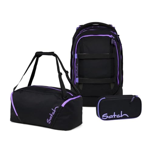 Satch Pack Schulrucksack Set 3tlg. inkl. Schlamperbox und Sporttasche (Purple Phantom)