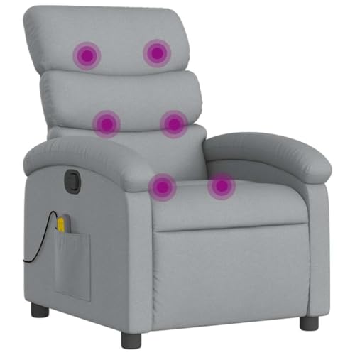vidaXL Massagesessel, Sessel Verstellbare Rückenlehne, Fernsehsessel Relaxsessel mit Vibrationsfunktion, Liegesessel Polstersessel Ruhesessel, Hellgrau Stoff