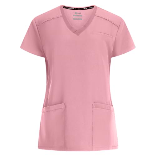 B-well Julia Kasacks Damen Pflege Kasacks Altenpflege Damen Kasack Damen Berufskleidung Kurzarm V-Ausschnitt Anti-Falten mit Elasthan (DE/NL/SE/PL, Alphanumerisch, 3XL, Regular, Regular, Mauve)