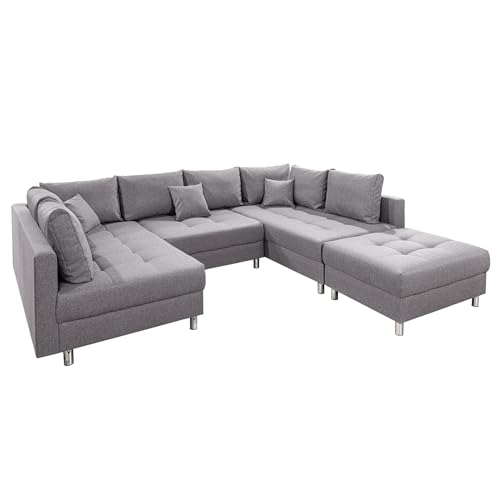 Riess Ambiente Moderne XXL Wohnlandschaft Kent - 305cm - grau - Bigsofa mit Federkern - Couch inkl. Hocker