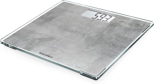 Soehnle Style Sense Compact 300 Concrete, digitale Körperwaage mit LCD-Anzeige, elektronische Waage mit extraflachem Design, Personenwaage mit Tragkraft bis zu einem Gewicht von 180 kg