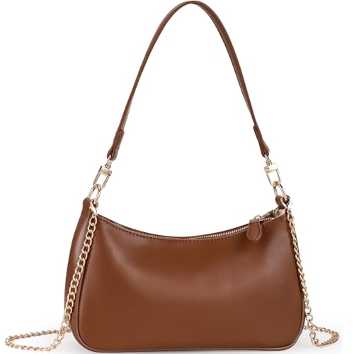 WantGor Clutch Tote Handtaschen, Umhängetasche für Frauen Crossbody Taschen Mini Hobo Bag Retro Vegan Leder Trendy Handtasche (Braun)