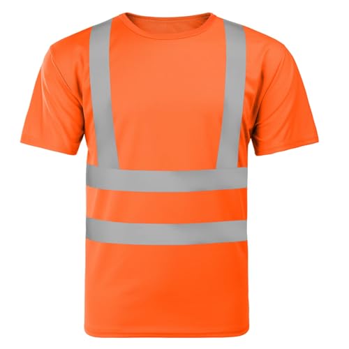 AUYAO Profi Warnschutz T-Shirt Warnkleidung Leicht Kurzarmshirt Kurzarm Hohe Sichtbarkeit Arbeitsshirt Warnshirt Reflektierend Arbeitshemd Hochsichtbares Bahn-T-Shirt Warnschutz Tshirt Herren Orange L