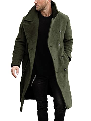 Makkrom Zweireihiger Herren-Trenchcoat, lässiger Reverskragen, Business, Winter, lange Mäntel, Grün (Army Green), L