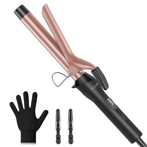 BESTOPE PRO 25mm Lockenstab, Keramik-Welleneisen für Haare mit Negativen Ionen, 8 Einstellbaren Temperaturen, 30S - Schnelles Aufheizen, 60Min Auto - Abschaltung, Handschuh, 2 Klammern, Roségold