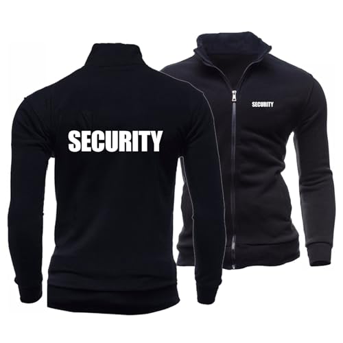 FEegar Herren Full-Zip Sweatshirt für Security Freizeit Jacken Frühling Herbst Lange Ärmel Keine Kapuzenpullover Mantel Leichte Aktivjacke(Black,L)