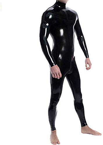 ZHANGSL Herren Glänzendes Lackleder Catsuit Ganzkörper-Men Design Sexy Latex Eng Zipper Jumpsuit Gummi Kleidung mit Schrittgurt Zip,groß