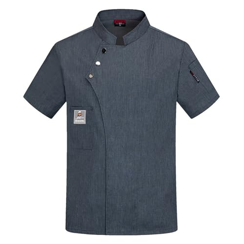 Foweknow Arbeitsjacke Herren Kochjacke Unisex Sommer Bäckerjacke Kurzärmelig Stehkragen Regular Fit Longshirt Herren Kochbekleidung Arbeitskleidung Küche Restaurant Gastronomie Uniform