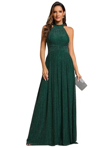 Ever-Pretty Abendkleider Elegant für Hochzeit Ärmellos Kleid Elegant Damen Festlich Lang Ballkleid Maxi Hell A Line Dunkelgrün 44