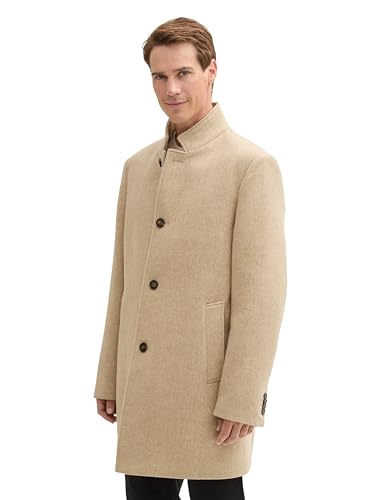 TOM TAILOR Herren Wollmantel mit Knopfleiste,32526 - Big beige Herringbone Optic, XL