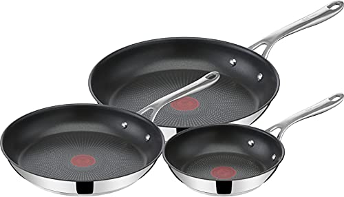 Tefal Jamie Oliver Cook's Direct On Pfannenset 20/24/28 cm, Thermo-Signal bei idealer Brattemperatur, Antihaft, Bratpfannen Induktion, rostfrei, backofenfest, genieteter Griff, E304S344