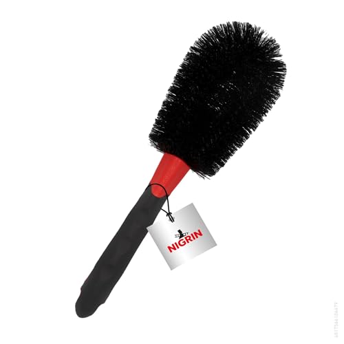 NIGRIN Felgen-Bürste für schonenende und effektive Reinigung bis tief ins Felgenbett, für alle Felgenarten geeignet, ergonomischer und Rutschfester Griff