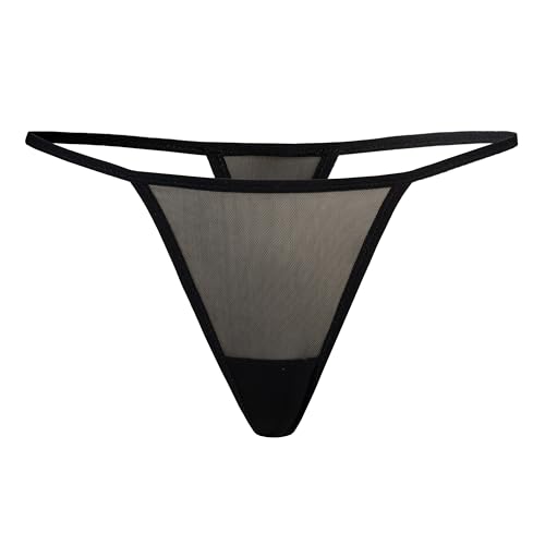 Teyli Damen Tanga - Aus dehnbarer Mesh - Höschen Damen Dessous - Tanga String mit Streifen Schwarz S/M
