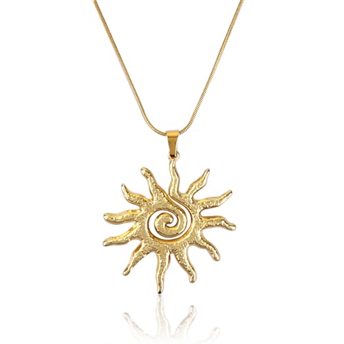 Mikovivi Magische Sonne Sonnenkette Gold für Frauen, Zierlich Gold Sonnenblumen Anhänger Solar Anhänger Halskette Elegant Statement Schmuck Geschenk