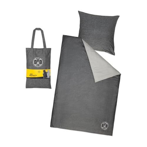 Borussia Dortmund BVB Bettwäsche grau meliert 135 cm x 200 cm (GOTS)