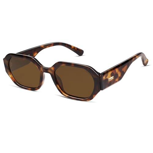 SOJOS Retro Sechseckige Polarisierte Sonnenbrille Damen Kunststoff Rechteckig Trendy 90er UV400 Schutz Groß Sonnenbrille SJ2232