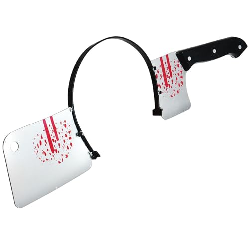 HSSPYY Blutige Hackmesser-Kopfbügel – Halloween Kostümzubehör mit Fake-Messer durch den Kopf, Gruseliger Scherzartikel für Erwachsene, Party & Theater
