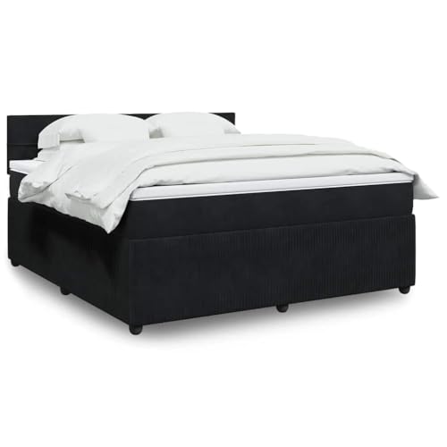 vidaXL Boxspringbett, Doppelbett mit Matratze Matratzenauflage, Bettgestell mit Lattenrost Kopfteil, Polsterbett Bett für Schlafzimmer, Schwarz 180x200cm Samt