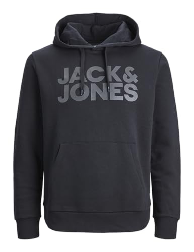 JACK & JONES Herren Hoodie Kapuzenpullover Pullover Hoody JJECORP - S M L XL XXL, Größe:XXL, Farbe:Black Large Print/W Black 12152840
