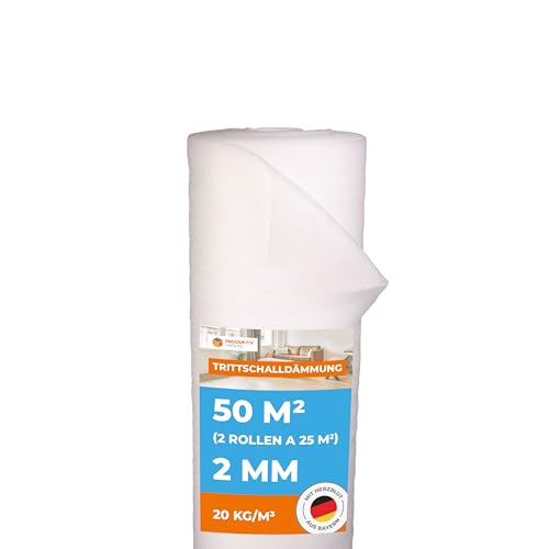Trittschalldämmung 2mm, 3mm oder 5mm Profi Basic 50 m² 2 Rollen als Laminatunterlage und Parkettunterlage zur Schall- und Wärmedämmung aus PE-Schaumfolie Fußbodenheizung