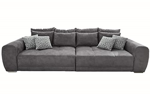 Big Sofa XXL B306/T134/H86 cm, bequeme Lounge Couch mit hochwertiger Federkernpolsterung, viele Kissen, Liegefläche 120 cm x 240 cm, angenehmer Mikrofaserstoff-Bezug in Grau / 15114