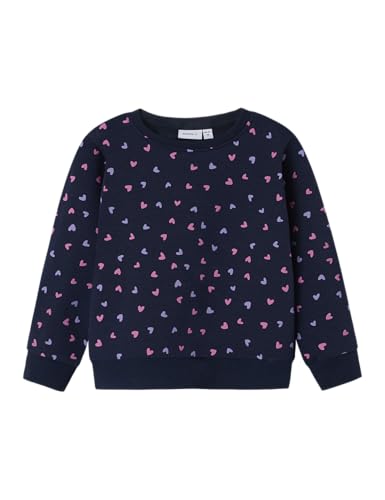 NAME IT Mädchen Nmfdavina Ls Fleece Bru Noos Sweatshirt, Dark Sapphire/AOP:Heart AOP, 92 EU